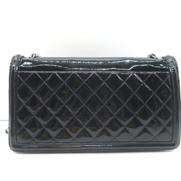 Chanel Boy Brick Striped Flap Bag Black & White Patent Leather Small Crossbody - Picture 10 of 16